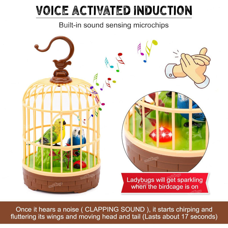 Hanging Cage Singing Moving Chirping Bird Toy