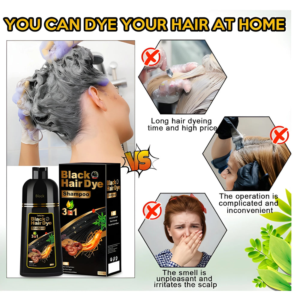 Unisex Instant Black Herbal Hair Dye Shampoo for Grey Hair Coverage 3 in 1(100ml)