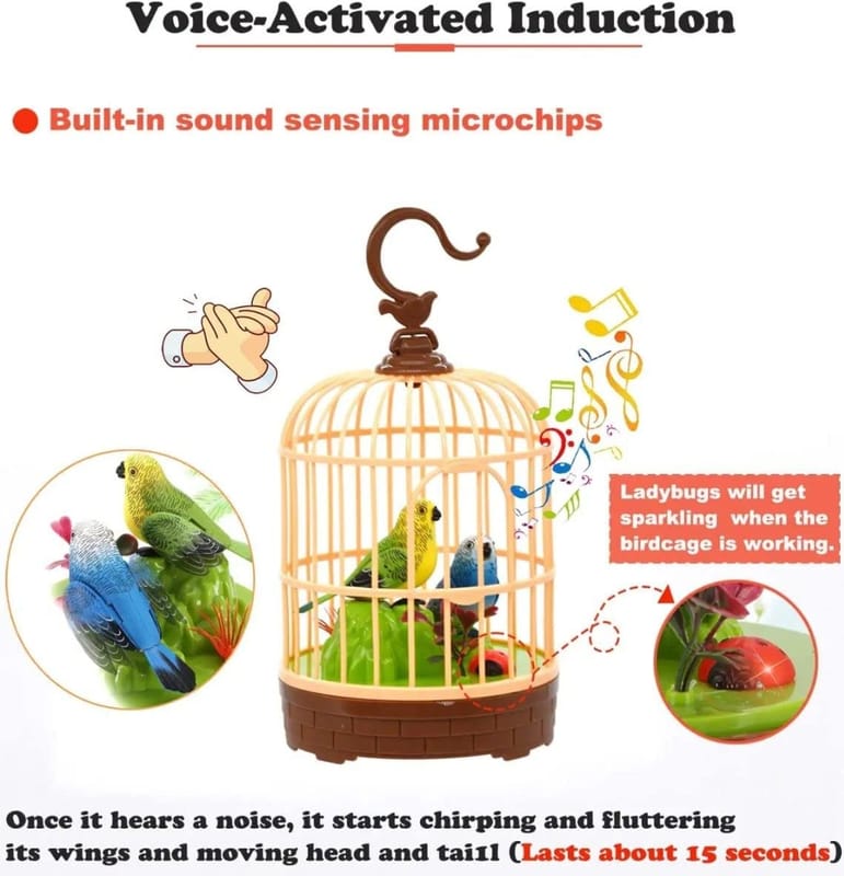 Hanging Cage Singing Moving Chirping Bird Toy