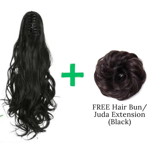 Natural Black Ponytail Hair Extension + FREE Messy Hair Bun (Juda)
