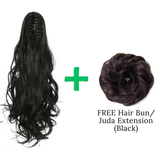 Natural Black Ponytail Hair Extension + FREE Messy Hair Bun (Juda)
