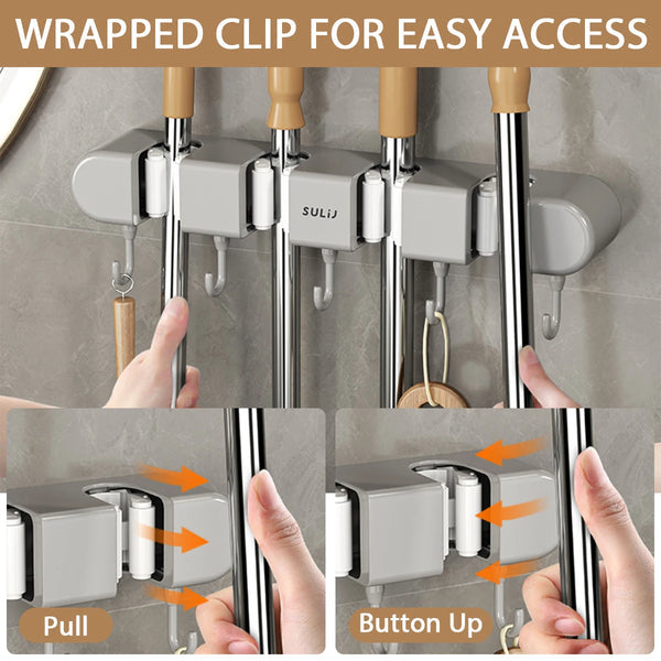 Mop Holder - 5 Layer Wall Mounted Mop & Broom Holder